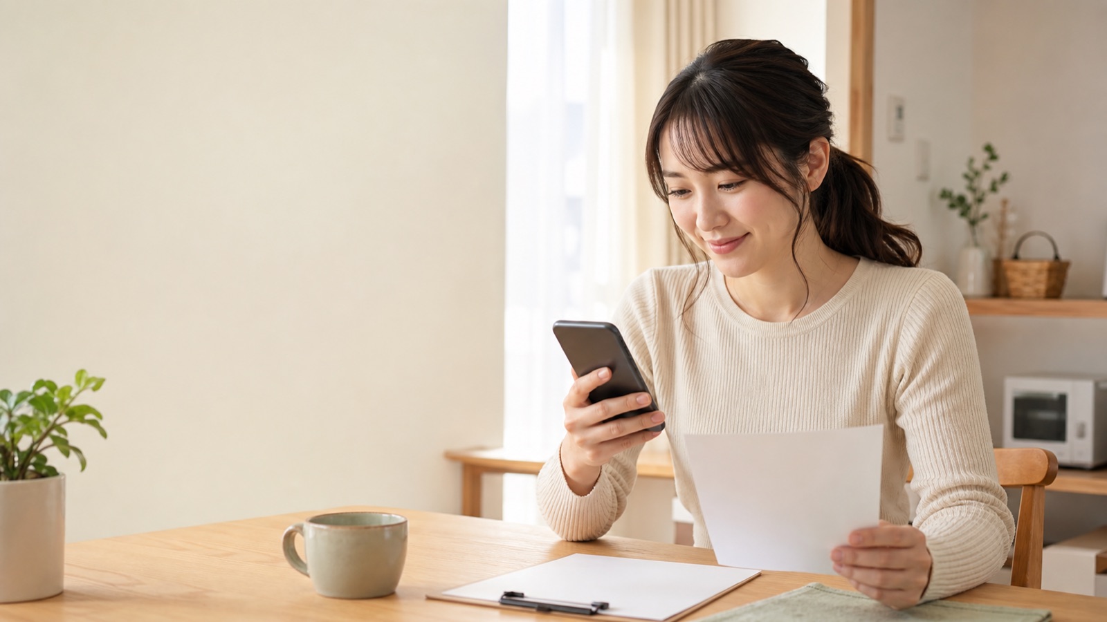 スマホで賃貸初期費用を確認する女性