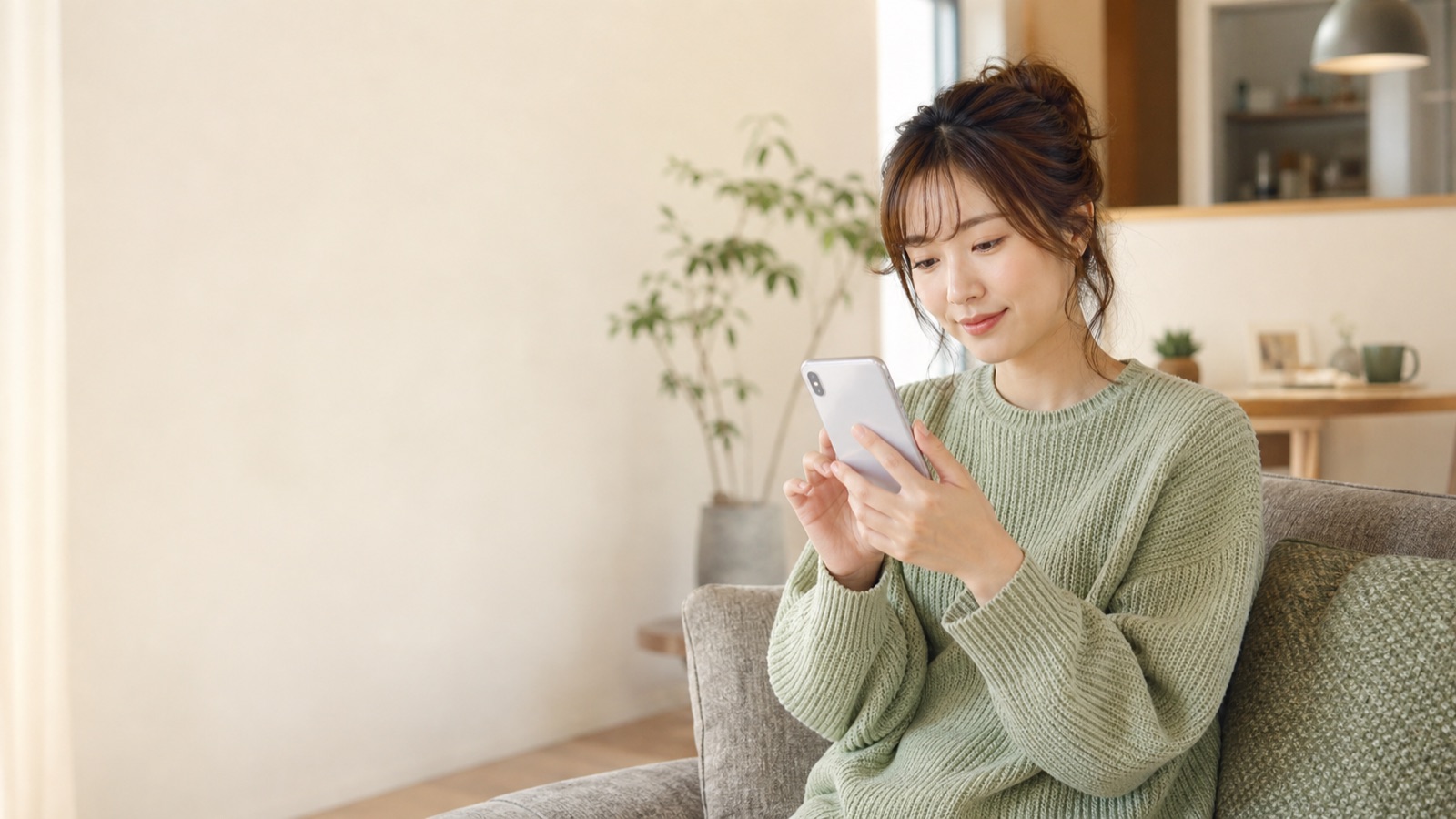 スマホで賃貸物件を探す女性