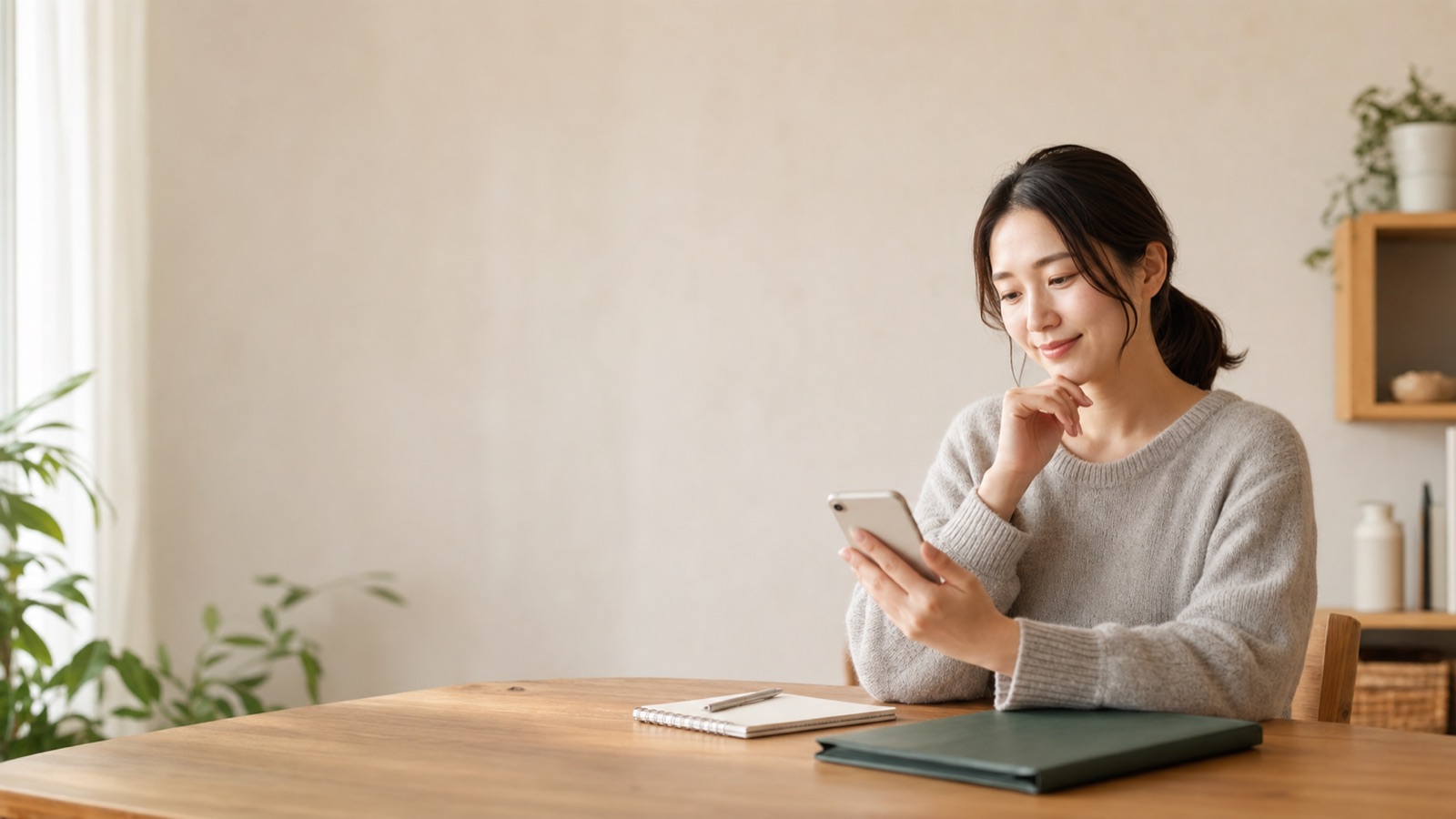 スマホで賃貸審査について相談する女性